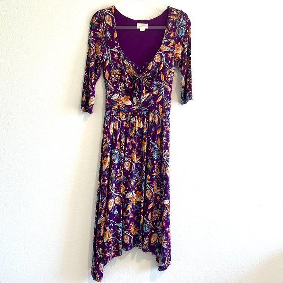Anthropologie Maeve Beloved Dress Floral Asymmetrical Front Tie Purple Size XS - Picture 12 of 13